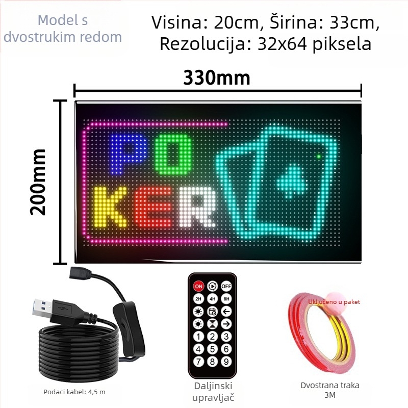 LED fleksibilni zaslon za automobil s APP Bluetooth reklamnim zaslonom, puna boja, inteligentna auto naljepnica, PC kućište, 32 serija LED HD fleksibilni panel, 10W, 5V, 2A, montaža na vrata ljepilom