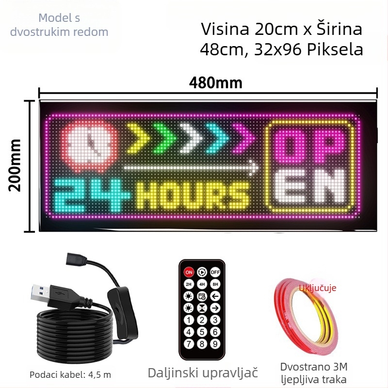 LED fleksibilni zaslon za automobil s APP Bluetooth reklamnim zaslonom, puna boja, inteligentna auto naljepnica, PC kućište, 32 serija LED HD fleksibilni panel, 10W, 5V, 2A, montaža na vrata ljepilom
