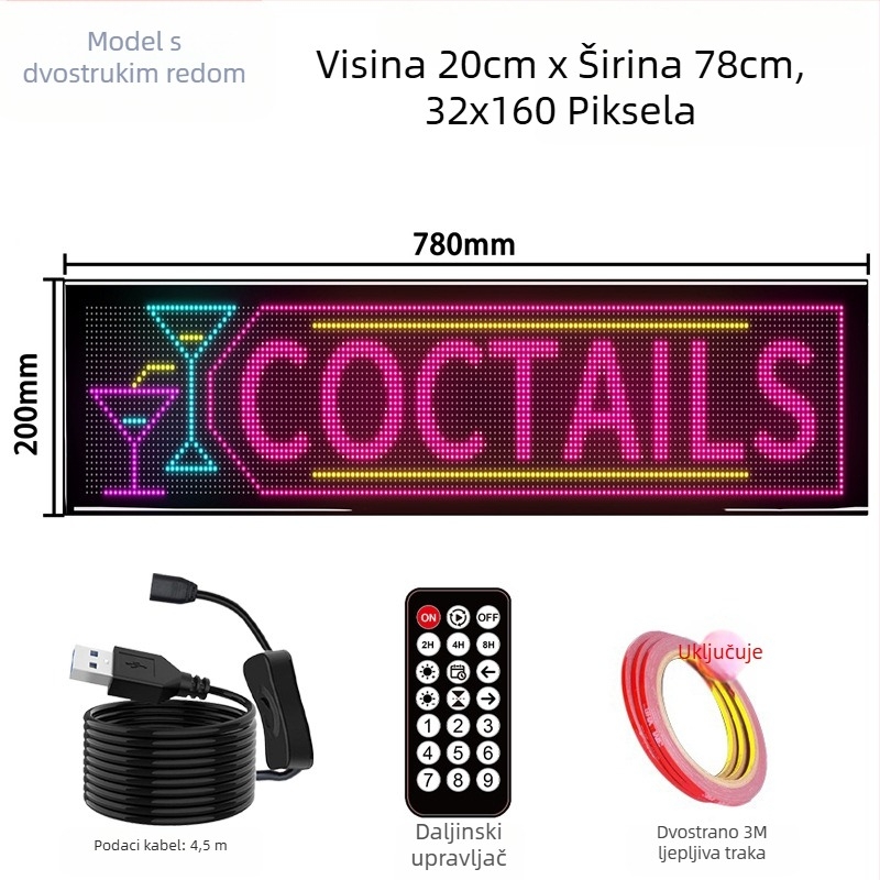 LED fleksibilni zaslon za automobil s APP Bluetooth reklamnim zaslonom, puna boja, inteligentna auto naljepnica, PC kućište, 32 serija LED HD fleksibilni panel, 10W, 5V, 2A, montaža na vrata ljepilom