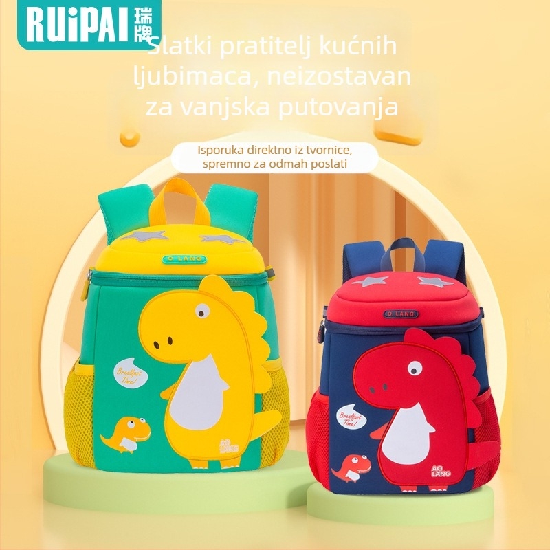 Torba za vrtić za dječake i djevojčice, slatki dinosaurus s povodcem, model AL6076, materijal diving, podstava od poliestera, naramenice s zračnim jastučićem