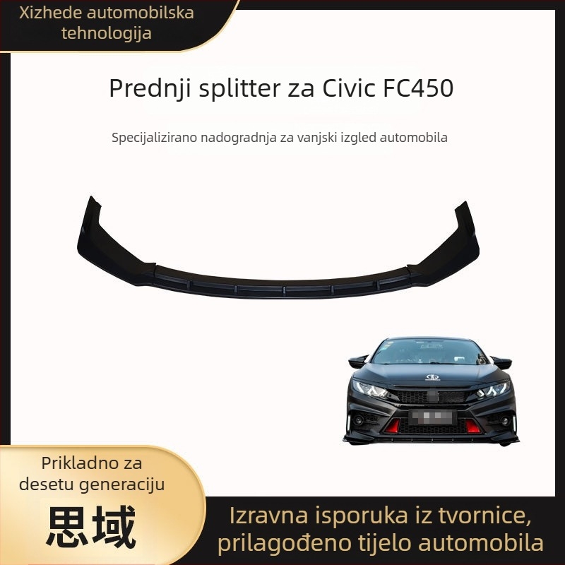 Set karoserije za Honda Civic 10. generacije (2016-2020) FC450 — Materijal: PP plastika, Ugradnja: prednji branik; Uključuje: prednji lip, prednji i stražnji branik, bočne pragove