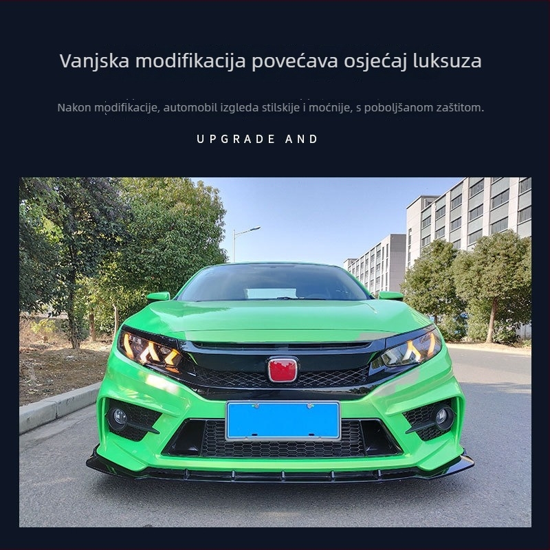 Set karoserije za Honda Civic 10. generacije (2016-2020) FC450 — Materijal: PP plastika, Ugradnja: prednji branik; Uključuje: prednji lip, prednji i stražnji branik, bočne pragove