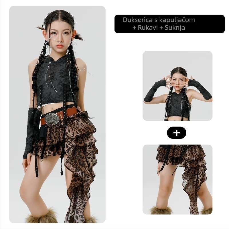 Kostim za djevojčice jazz ples sa suknjom – višedijelni set, poliester, 90% poliester, za djecu iznad 8 godina (visina iznad 140 cm), jesen 2025