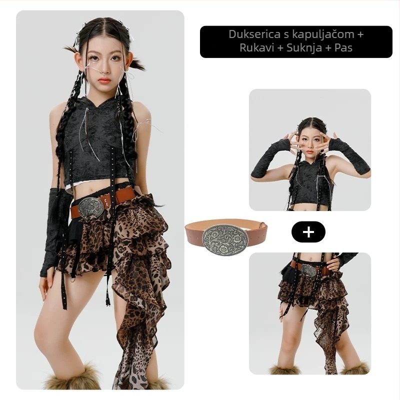 Kostim za djevojčice jazz ples sa suknjom – višedijelni set, poliester, 90% poliester, za djecu iznad 8 godina (visina iznad 140 cm), jesen 2025