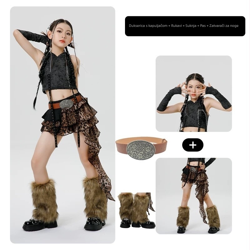 Kostim za djevojčice jazz ples sa suknjom – višedijelni set, poliester, 90% poliester, za djecu iznad 8 godina (visina iznad 140 cm), jesen 2025