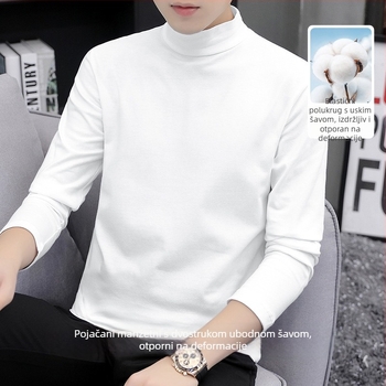 Muška pamučna majica s dugim rukavima i visokim ovratnikom, slobodnog kroja, jednobojna (pamuk; dugi rukavi; visok ovratnik; slobodan kroj; jednobojna)