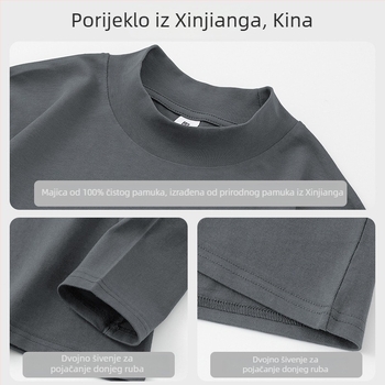 Muška pamučna majica s dugim rukavima i visokim ovratnikom, slobodnog kroja, jednobojna (pamuk; dugi rukavi; visok ovratnik; slobodan kroj; jednobojna)