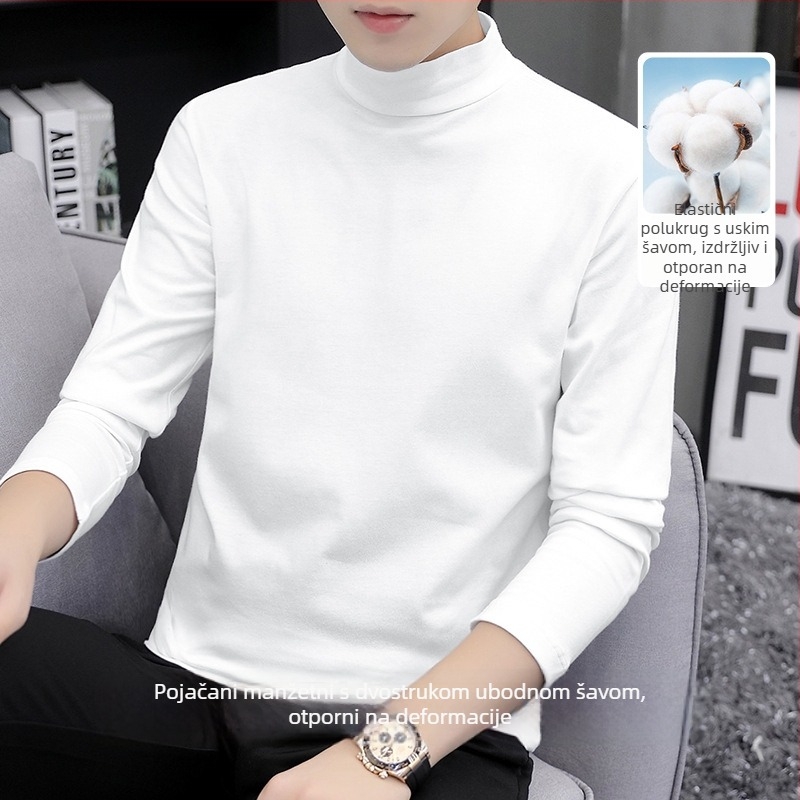 Muška pamučna majica s dugim rukavima i visokim ovratnikom, slobodnog kroja, jednobojna (pamuk; dugi rukavi; visok ovratnik; slobodan kroj; jednobojna)