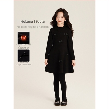 Djevojačka haljina u Hepburn stilu s dugim rukavima i mašnicom, A-linijski kroj, zima 2025