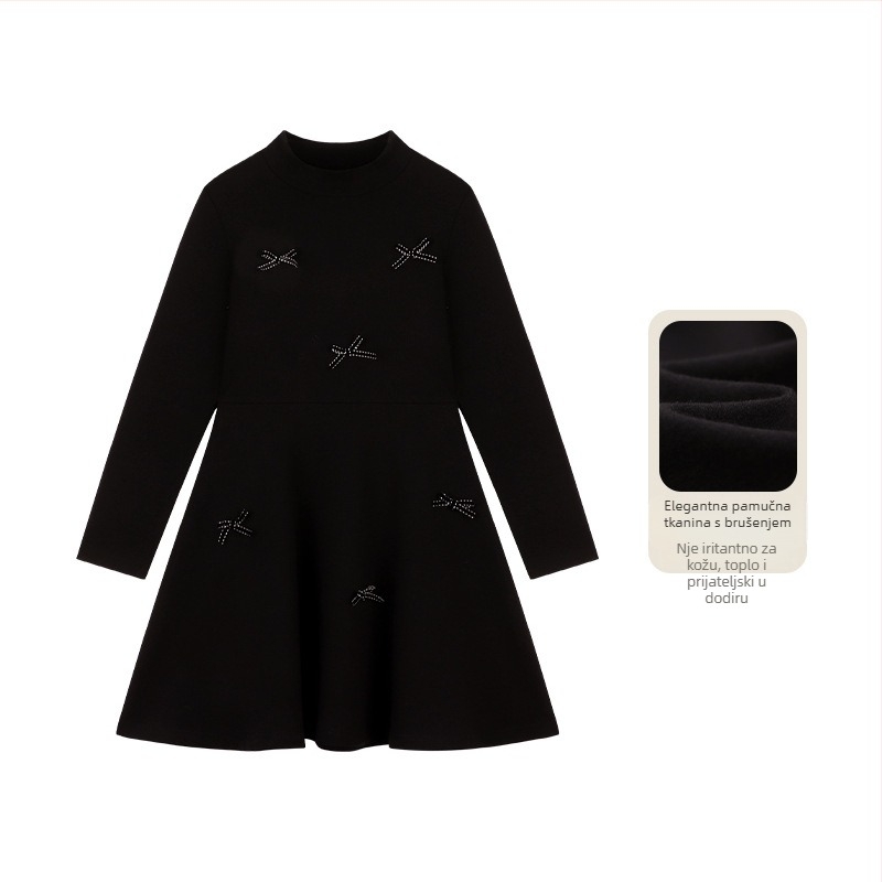 Djevojačka haljina u Hepburn stilu s dugim rukavima i mašnicom, A-linijski kroj, zima 2025