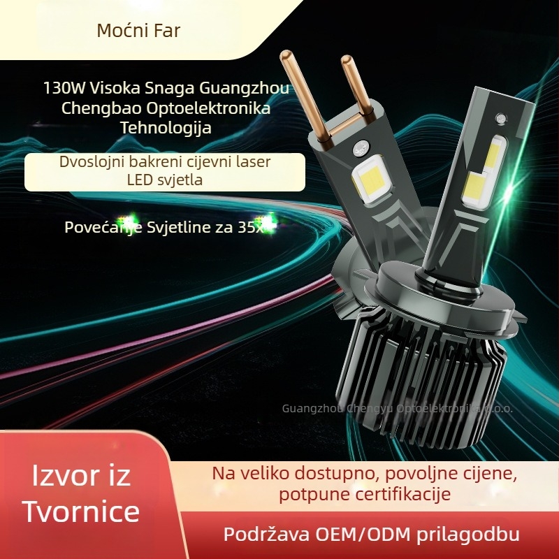 LED žarulje za prednja svjetla, kompatibilne s H1/H4/H7/H11/9005/9006/9012, 130W po paru, 12V, IP68, vijek trajanja 50000h, 5000–11000 lm