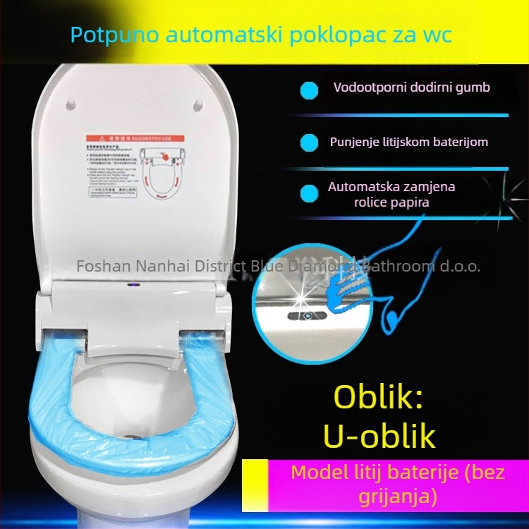 Samouključujući U-oblik poklopca za WC s jednokratnom plastičnom podlogom — ABS materijal, trenutni tip, prilagodljiv razmak rupa 13–18