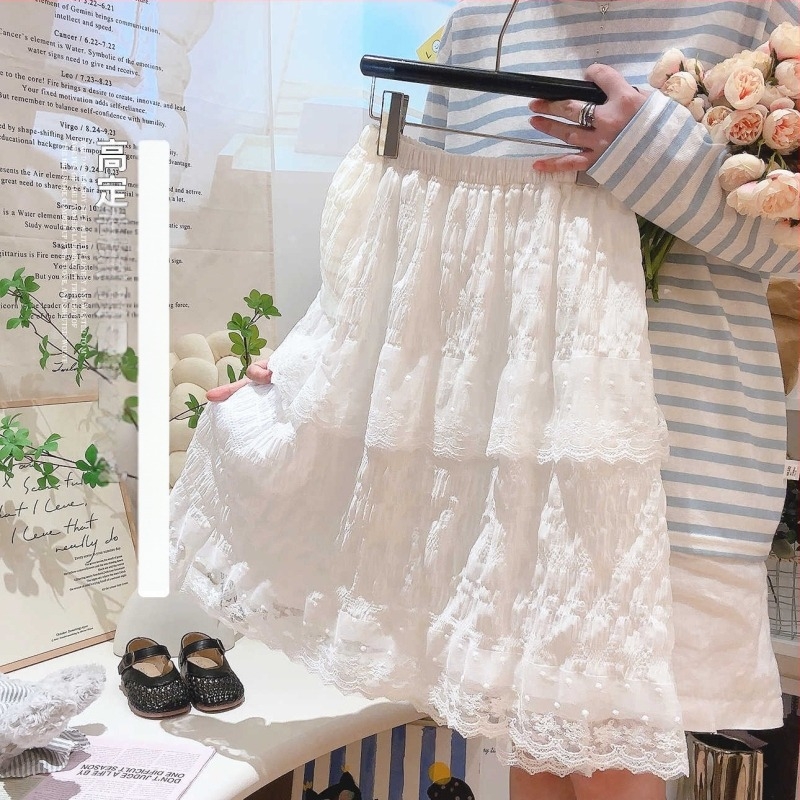 Dječja suknja s čipkom i izvezenim dezenom - srednja duljina, stil princeze, 95% poliester, podstava 100%, za djevojčice 8+ godina, jesen 2025