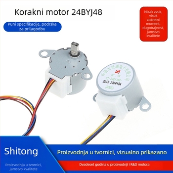 Stepper motor s trajnim magnetom 24BYJ48-2012; nazivno napajanje 5–36V; nazivni napon 5A; nazivna brzina 100 rpm.