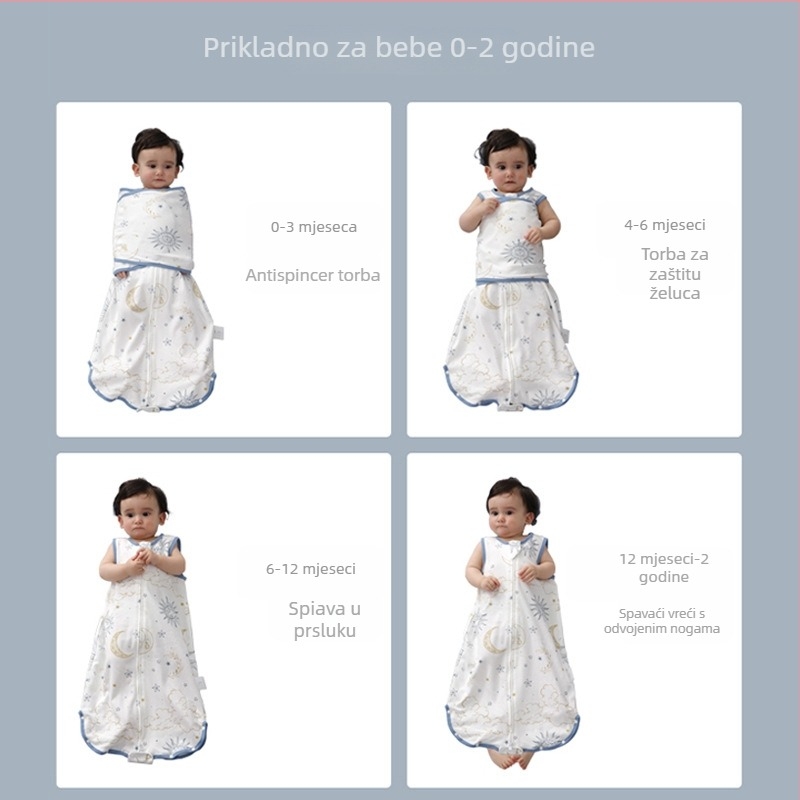 Bebin spavaći vreć u stilu prsluka, od čistog pamuka, uzorak životinja, najlonski zatvarač, periva