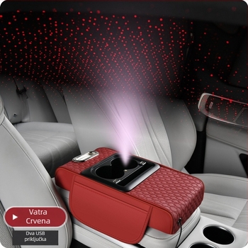 Kožni naslon za ruku na središnjoj konzoli automobila s višefunkcionalnim spremnikom za odlaganje, dvostruko USB punjenje, svjetlosni učinak zvjezdane noći, prilagodljivo obrađivanje