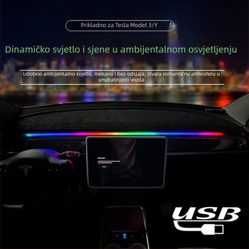 LED ambijentalno rasvjetno svjetlo za Tesla Model 3/Y – središnja konzola i otvor za zrak, 12W, 24V, 2A, Materijal: TPE, Model: One-for-two