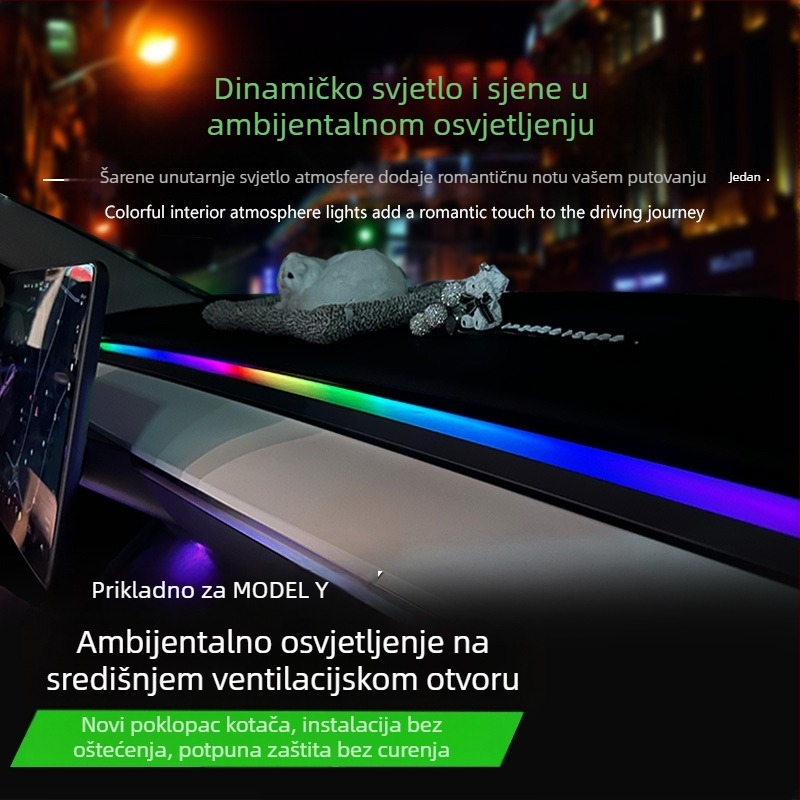 LED ambijentalno rasvjetno svjetlo za Tesla Model 3/Y – središnja konzola i otvor za zrak, 12W, 24V, 2A, Materijal: TPE, Model: One-for-two