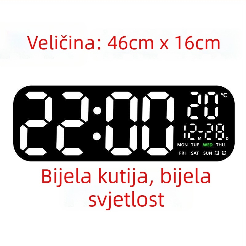 LED digitalni zidni sat s termometrom, vječnim kalendarom i fazom Mjeseca – 24-satno prikazivanje vremena