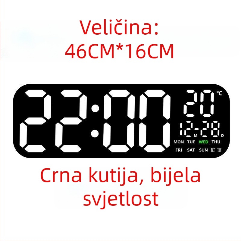LED digitalni zidni sat s termometrom, vječnim kalendarom i fazom Mjeseca – 24-satno prikazivanje vremena