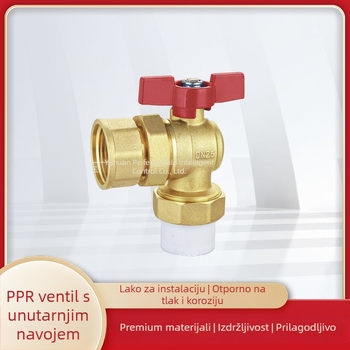 PPR kutni mesing kuglični ventil s unutarnjim navojem, za hladnu i toplu vodu, razdjelnik vode za podno grijanje