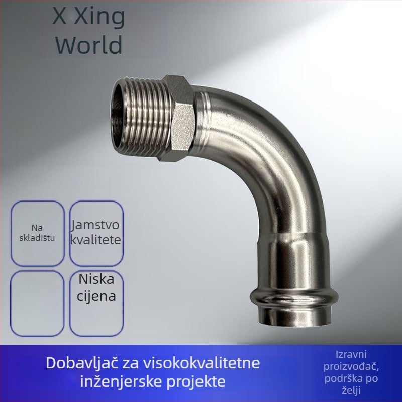 Nerđajući čelični vodovodni spoj – 90° vanjski navoja, kompresijski kutni spoj, 304/316L, otpornost na visoke temperature