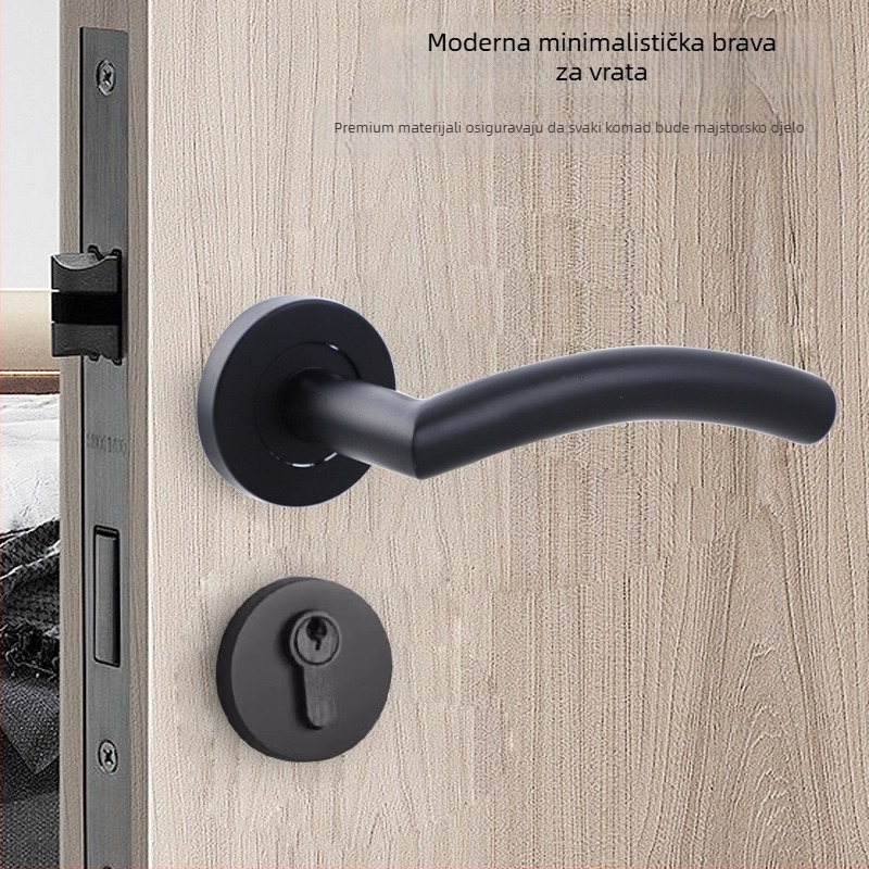 Kljuka s bravom za protupožarna vrata od nehrđajućeg čelika, model Mbs001, moderni minimalistički stil, opcije ručki: jednostruka zakrivljenost, pravokutni ugao, dvostruka zakrivljenost