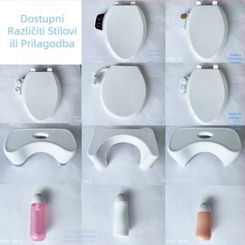 Odvojiva sjedalo za WC s bidet funkcijom, PP materijal, ublažavanje udara, podesiva udaljenost otvora 124–170 mm, model S013-01, stil standardni/modern minimalistički