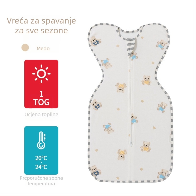 Dječja spavaća vreća u cocoon stilu od čistog pamuka (95%+), četiri sezone, upija vlagu, pamuk podstava, najlonski zatvarač