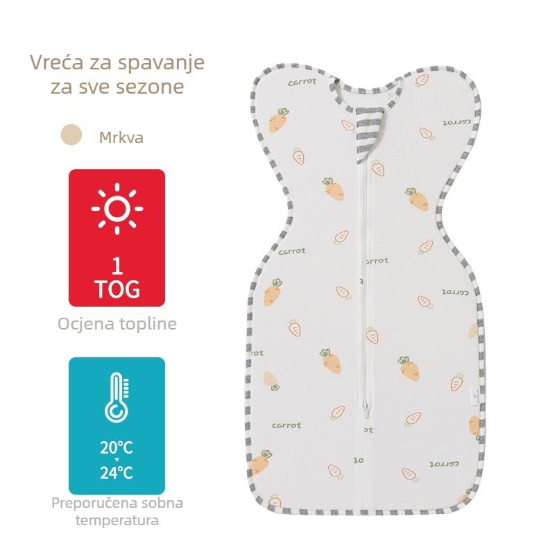 Dječja spavaća vreća u cocoon stilu od čistog pamuka (95%+), četiri sezone, upija vlagu, pamuk podstava, najlonski zatvarač