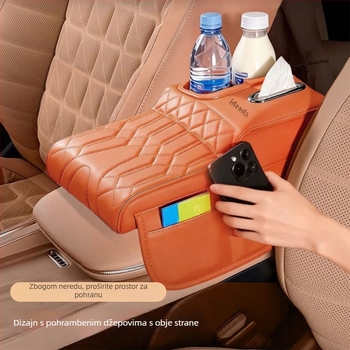 Kožna jastučić za naslon za ruku automobila – booster jastuk i zaštitni poklopac, univerzalno pristajanje, 380 g