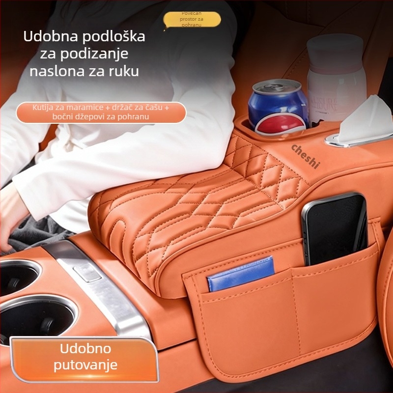 Kožna jastučić za naslon za ruku automobila – booster jastuk i zaštitni poklopac, univerzalno pristajanje, 380 g