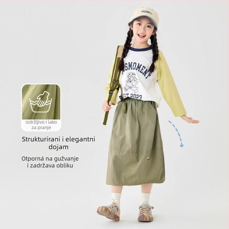 Dječja suknja A-linije, ljetni vintage stil, poliester, 96-100% poliester, za djecu iznad 8 godina (iznad 140 cm), lansiranje u ljeto 2025.