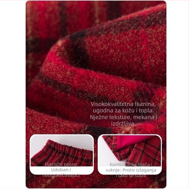 Dječja božićna suknja - lažni dvodijelni, patchwork stil, mrežasti uzorak, poliester s podstavom