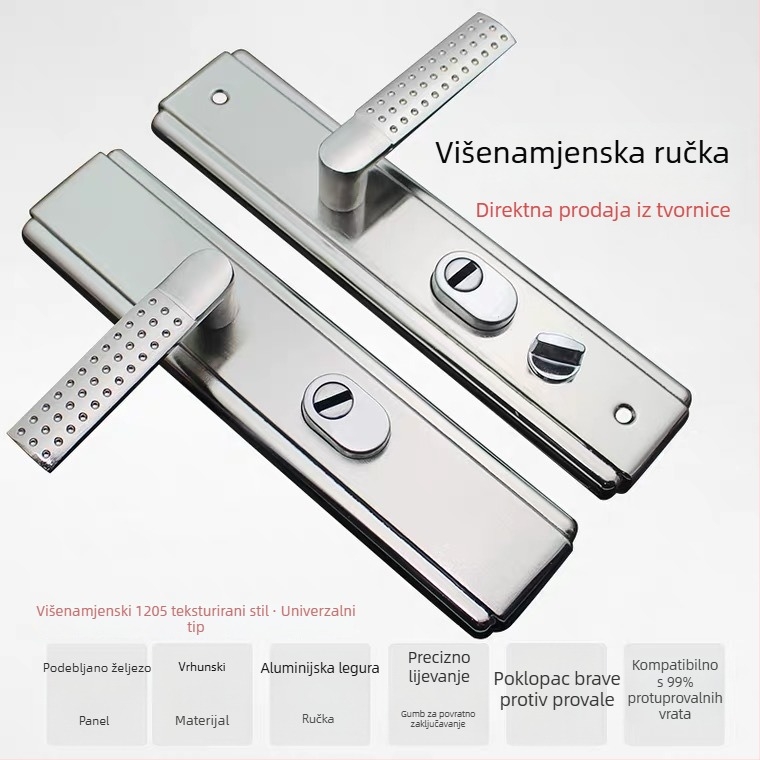 Klamka za vrata s bravom – Model 1001, metalna konstrukcija, sigurnosna vrata, moderan minimalistički stil