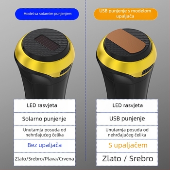 Metalni autopepeljar Y265, 270 g, pogodan za držače čaša, lakirani završetak