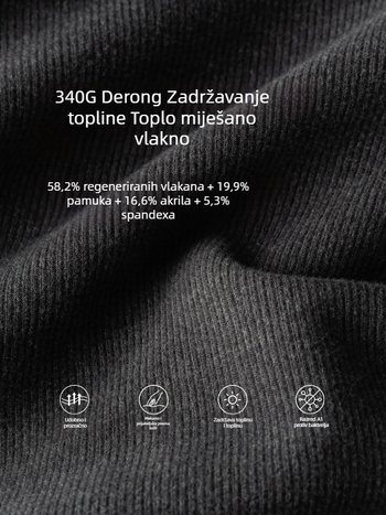 Muška poslovna T-majica s polu-visokim ovratnikom, gusta vunena smjesa, kratki rukavi, uski kroj, za jesen-zimu.