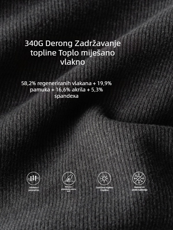 Muška poslovna T-majica s polu-visokim ovratnikom, gusta vunena smjesa, kratki rukavi, uski kroj, za jesen-zimu.