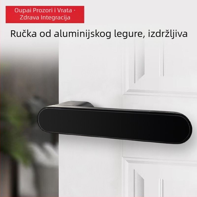 Flower Wood Craftsman komplet vrata od aluminijske legure s ekološkom ručkom za zaključavanje, tijelom brave, šarkom i stopperom za vrata – za unutarnje drvene vrata, moderno minimalistički stil
