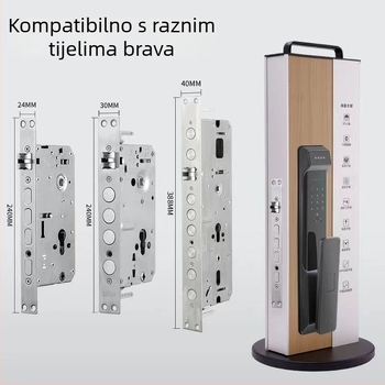 Stalak za prikaz pametnih brava, aluminijska legura s drvenim uzorkom, model Y03, stil laganog luksuza, okvir brave s otiskom prsta
