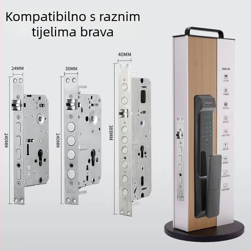 Stalak za prikaz pametnih brava, aluminijska legura s drvenim uzorkom, model Y03, stil laganog luksuza, okvir brave s otiskom prsta