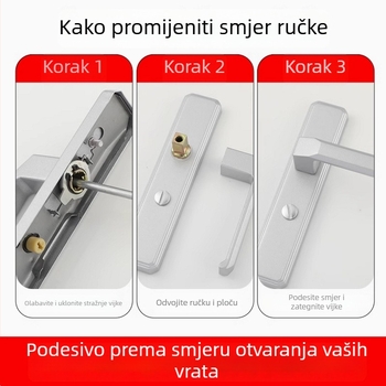 Brava za vrata kupaonice s čvrstim aluminijskim držačem, backset 110/125, moderni minimalistički dizajn