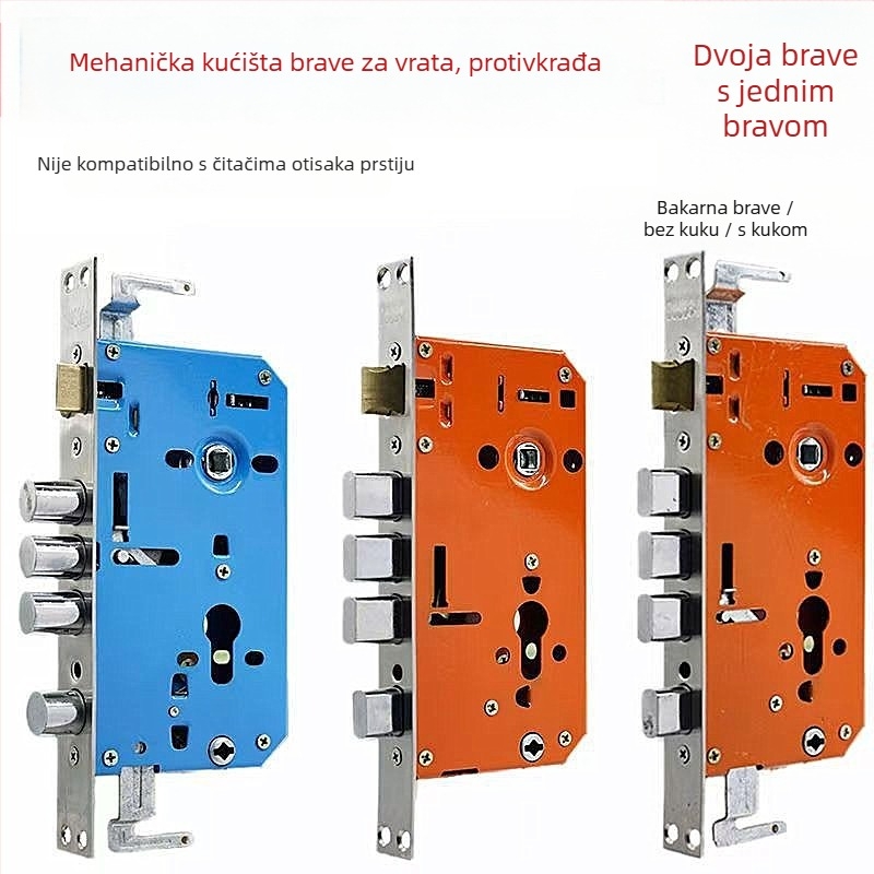 Mortise blok brave, Regularni model, od nehrđajućeg čelika s bakrenim jezičkom, za ulazna vrata, moderni minimalistički stil