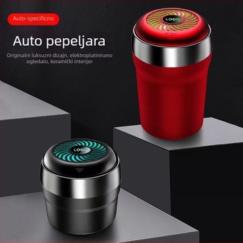 Pepeljara za automobil i dom – višenamjenska s LED ambijentalnim osvjetljenjem, gravirana površina; Materijal: vatrootporan ABS + keramička unutarnja obloga; Modeli: Y250/Y260