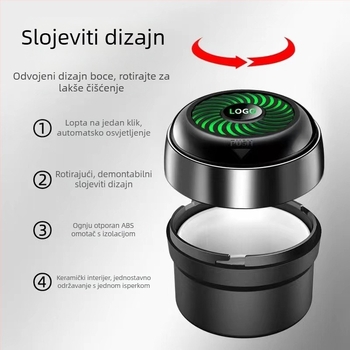 Pepeljara za automobil i dom – višenamjenska s LED ambijentalnim osvjetljenjem, gravirana površina; Materijal: vatrootporan ABS + keramička unutarnja obloga; Modeli: Y250/Y260