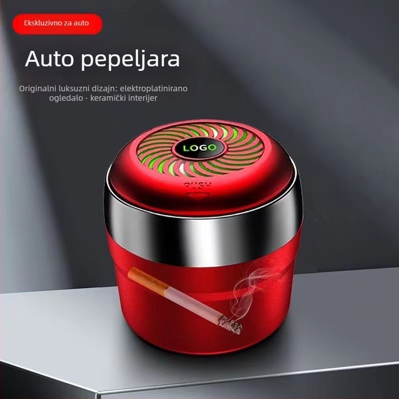 Pepeljara za automobil i dom – višenamjenska s LED ambijentalnim osvjetljenjem, gravirana površina; Materijal: vatrootporan ABS + keramička unutarnja obloga; Modeli: Y250/Y260