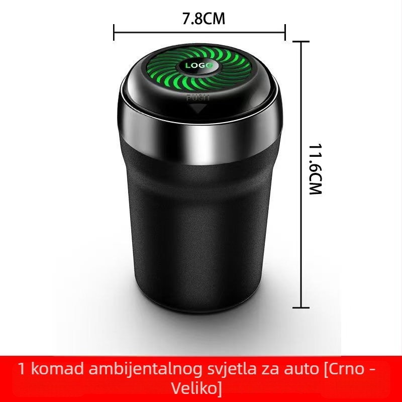 Pepeljara za automobil i dom – višenamjenska s LED ambijentalnim osvjetljenjem, gravirana površina; Materijal: vatrootporan ABS + keramička unutarnja obloga; Modeli: Y250/Y260