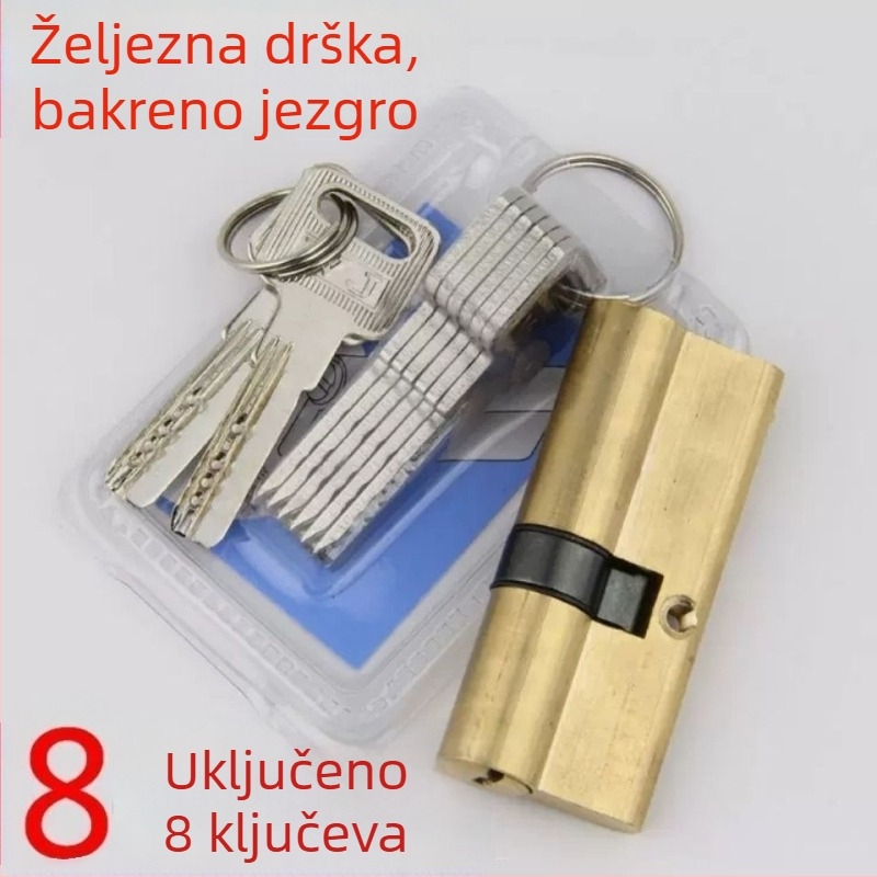 Zamčeni cilindar s bakrenim jezgrom i željeznom ručkom, dvostruka vrata brava u tradicionalnom bakrenom stilu, uključuje 8 ključeva