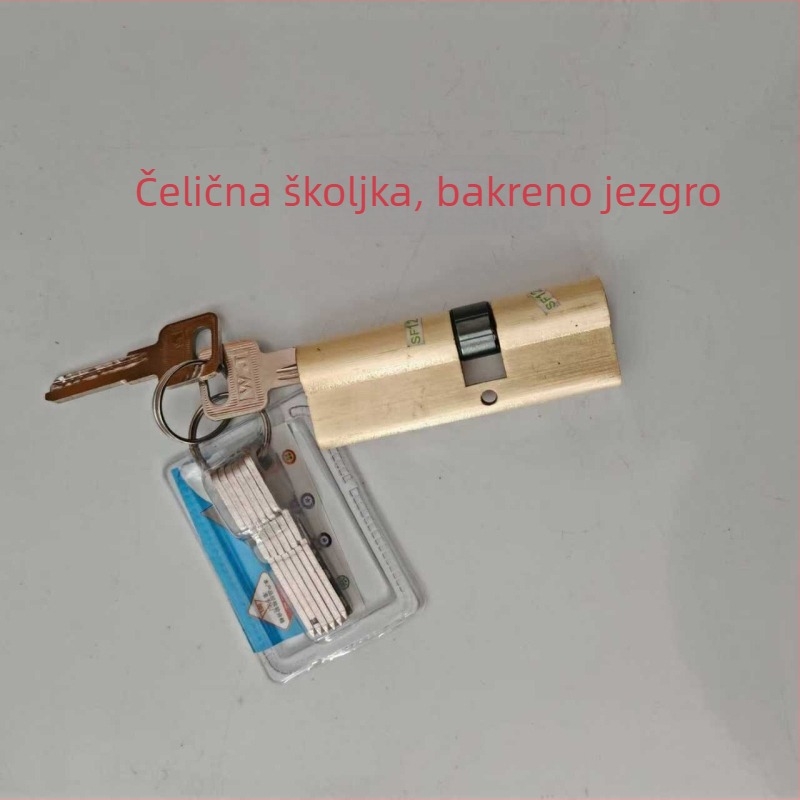 Zamčeni cilindar s bakrenim jezgrom i željeznom ručkom, dvostruka vrata brava u tradicionalnom bakrenom stilu, uključuje 8 ključeva