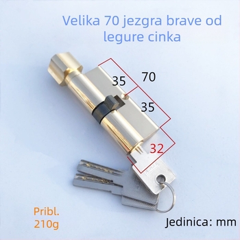 Cilindar za zaključavanje, model Large 70, cinkova legura, za vrata, 210 g, modern minimalist stil